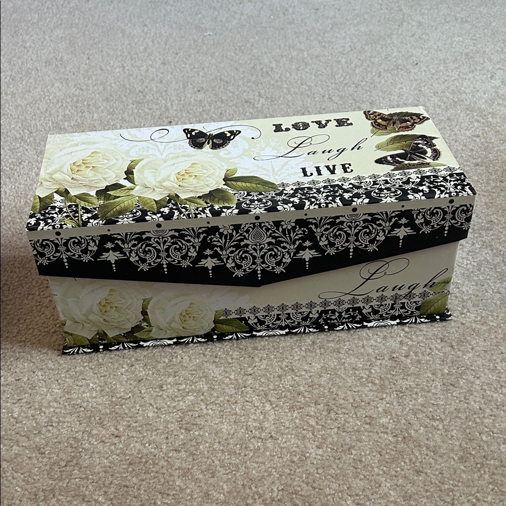 Decorative Storage Box with Floral and Butterfly Design